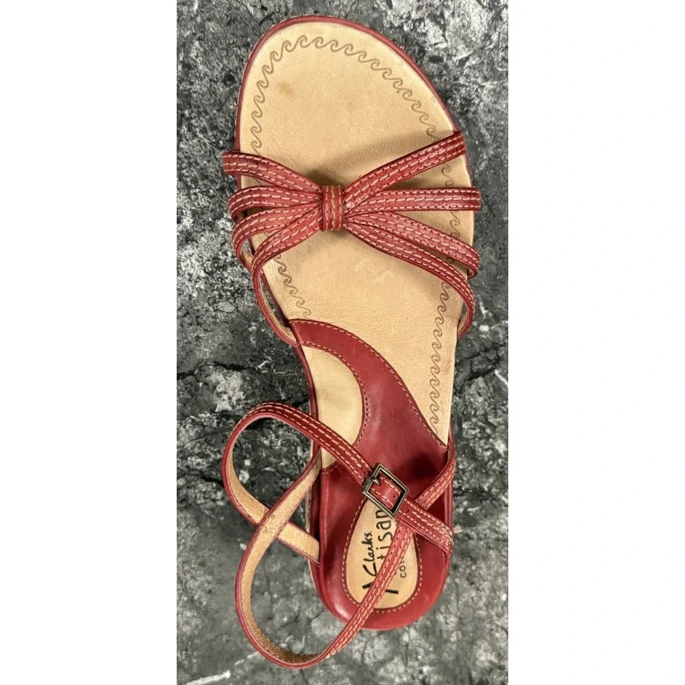 Clarks Artisan Collection Red Leather‎ Espadrille Wedge Sandals 8M